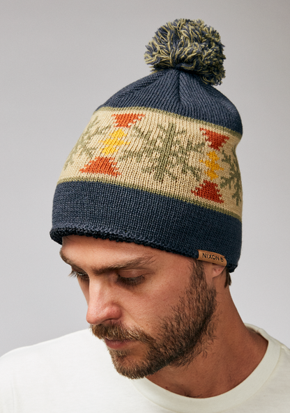 Meister Woll-Beanie mit Pommel - Marineblau / Mehrfarbig View 3