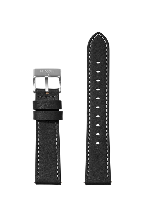 20mm Stitched Leather Band - Schwarz