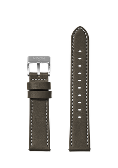 20mm Stitched Leather Band - Dunkel-Olivgrün