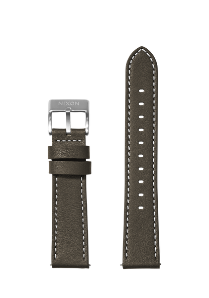 20mm Stitched Leather Band - Dunkel-Olivgrün View 1