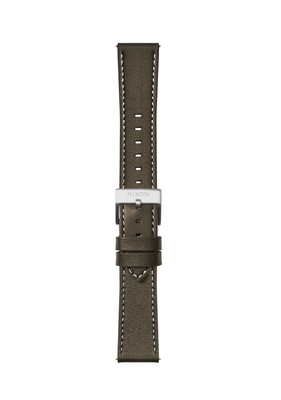 20mm Stitched Leather Watch Band Dark Olive Replacement Watch Straps Nixon EU